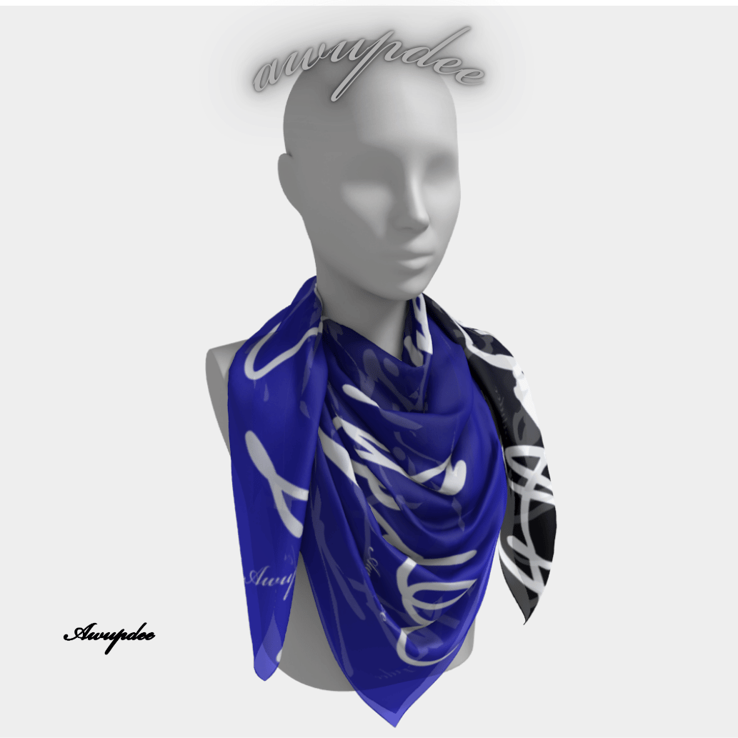 A5007 "Ecriture Bleu" Silk Scarf 90cm X 90cm