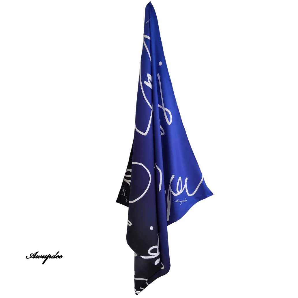 A5007 "Ecriture Bleu" Silk Scarf 90cm X 90cm