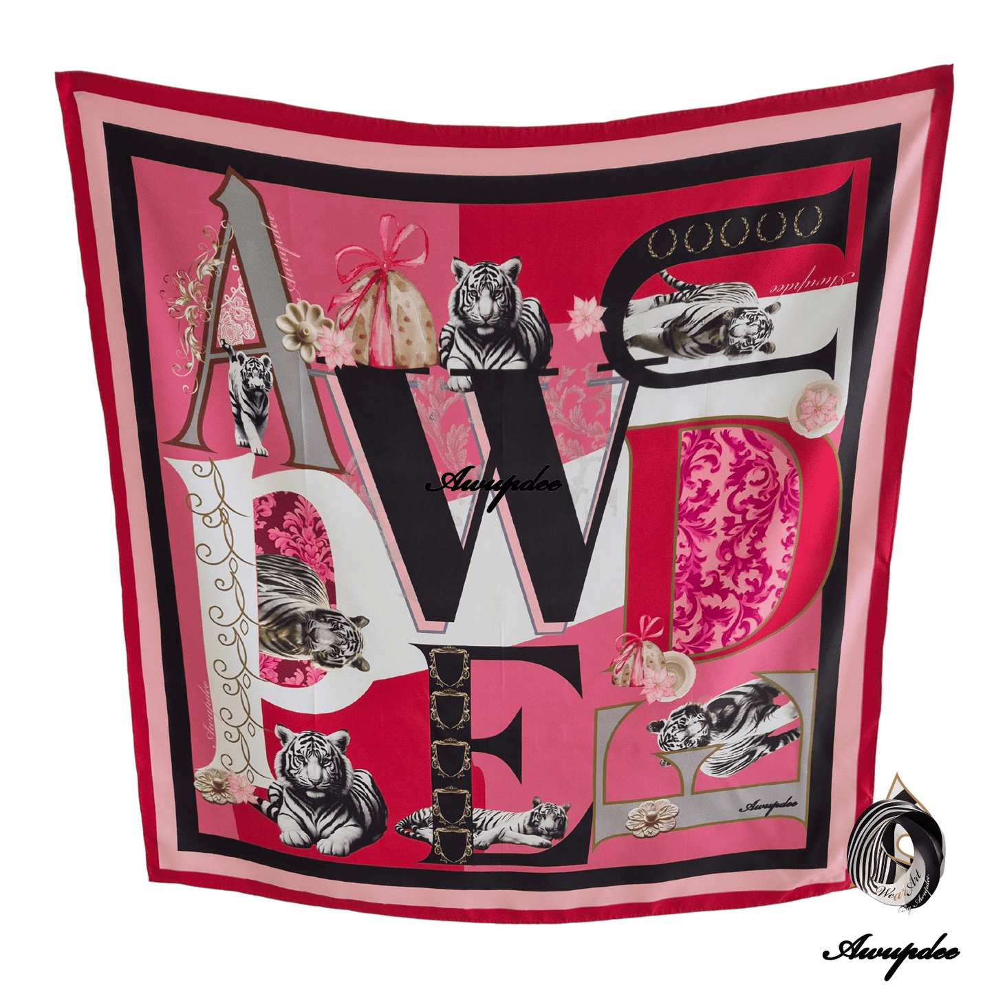 A7005 AWUPDEE WHOLESALE Pink Letter Art Silk Scarf