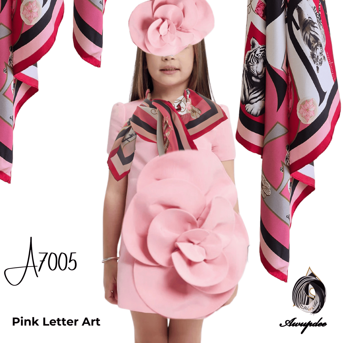 A7005 AWUPDEE WHOLESALE Pink Letter Art Silk Scarf
