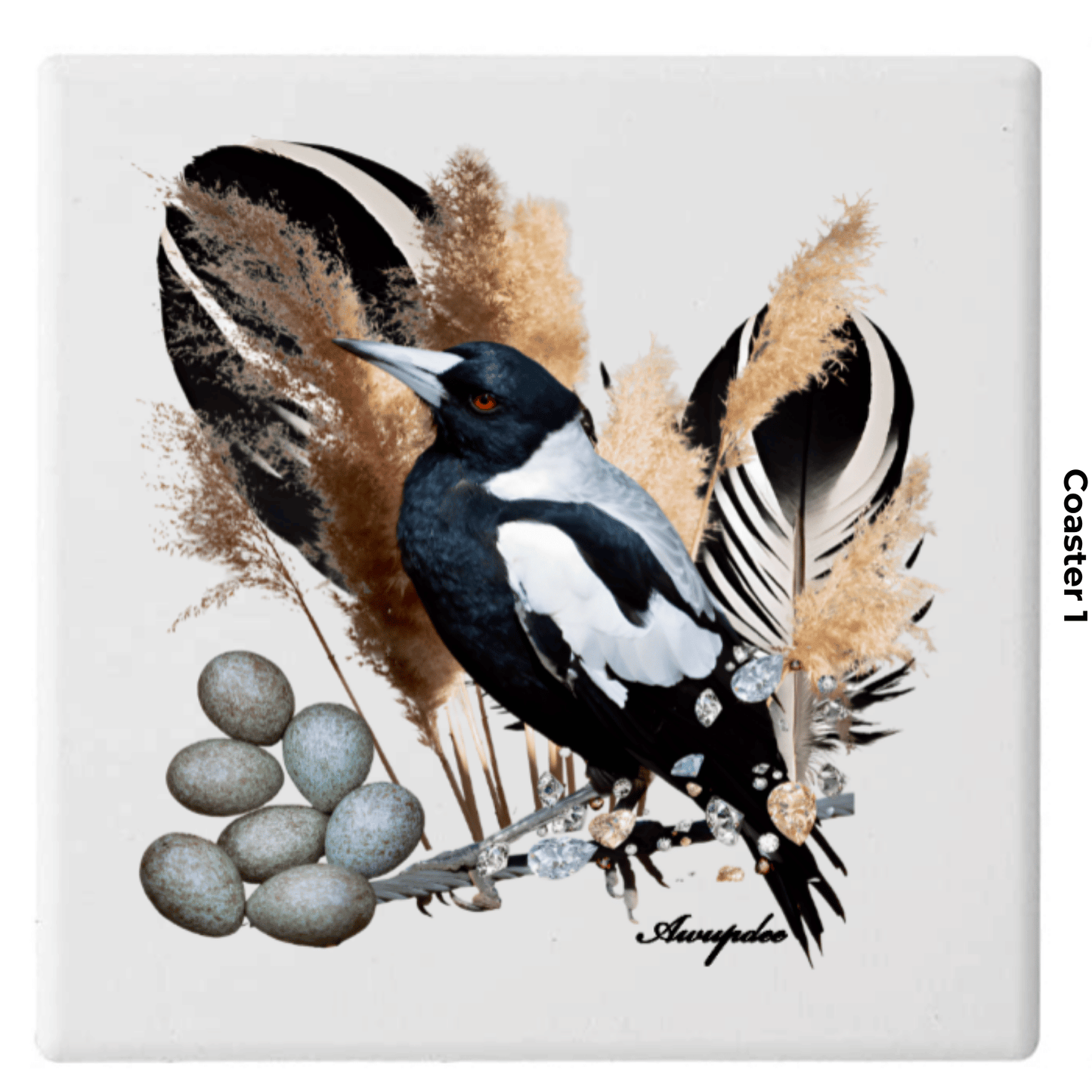 Awupdee Ceramic Coaster Set - Set of Four Bird Coasters "Avian Quartet"