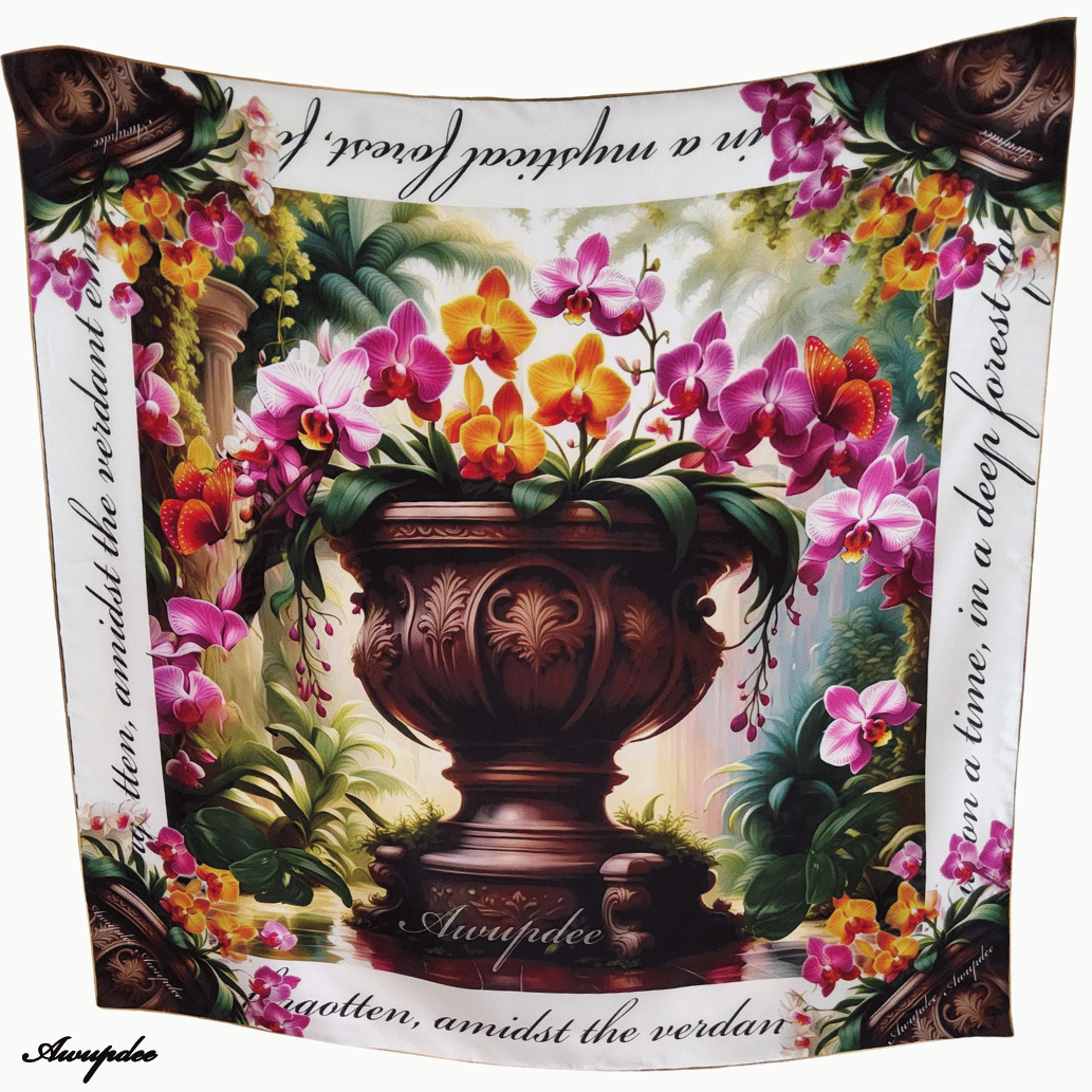 A3041 AWUPDEE WHOLESALE "Orchidées" Silk Scarf