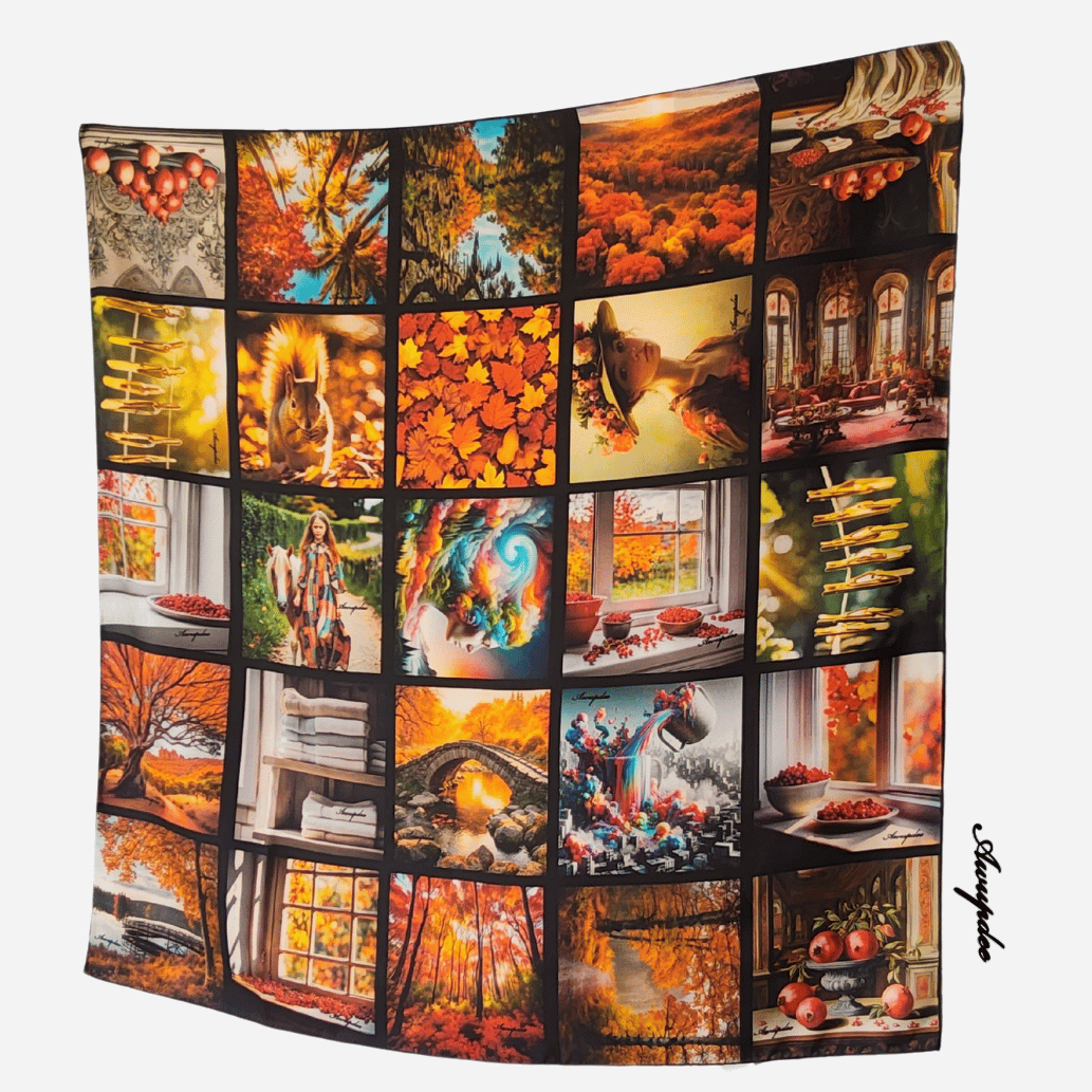 2102 " windows of autumn"  Silk scarf 90cm x 90cm