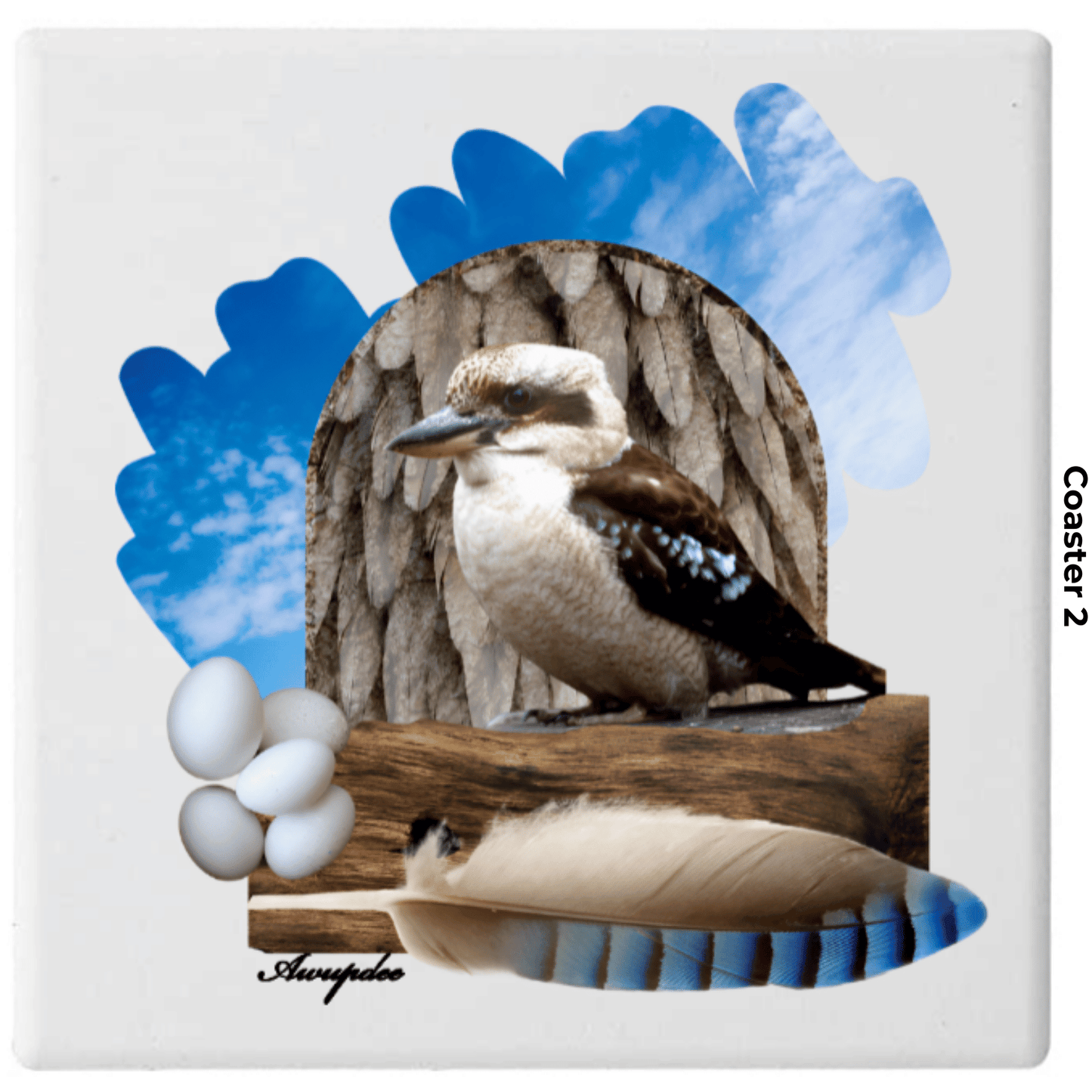 Awupdee Ceramic Coaster Set - Set of Four Bird Coasters "Avian Quartet"