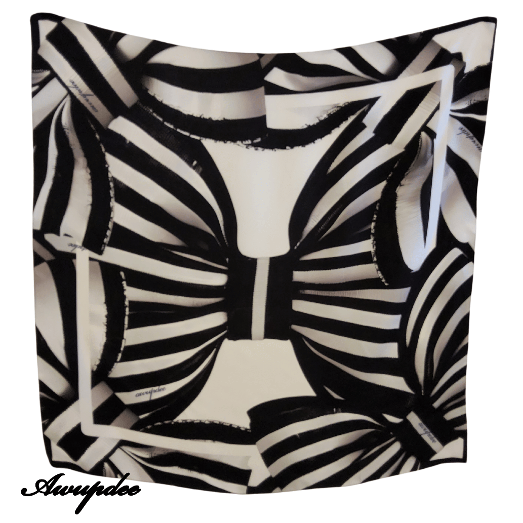 0612 Awupdee Silk Twill Scarf "Monochrome Elegance"