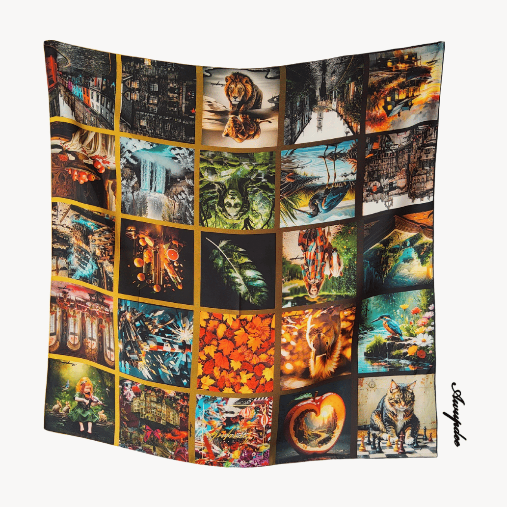 Premium Range 2101 "Autumn Collage"  Silk scarf 90cm x 90cm