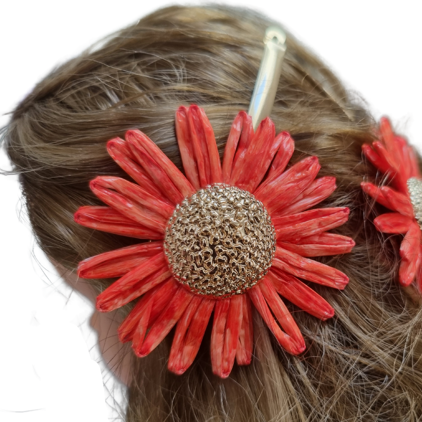 Platinum Hair Slides "Deep Orange" ( set of two)