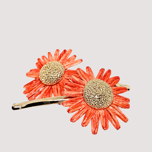 Platinum Hair Slides "Deep Orange" ( set of two)