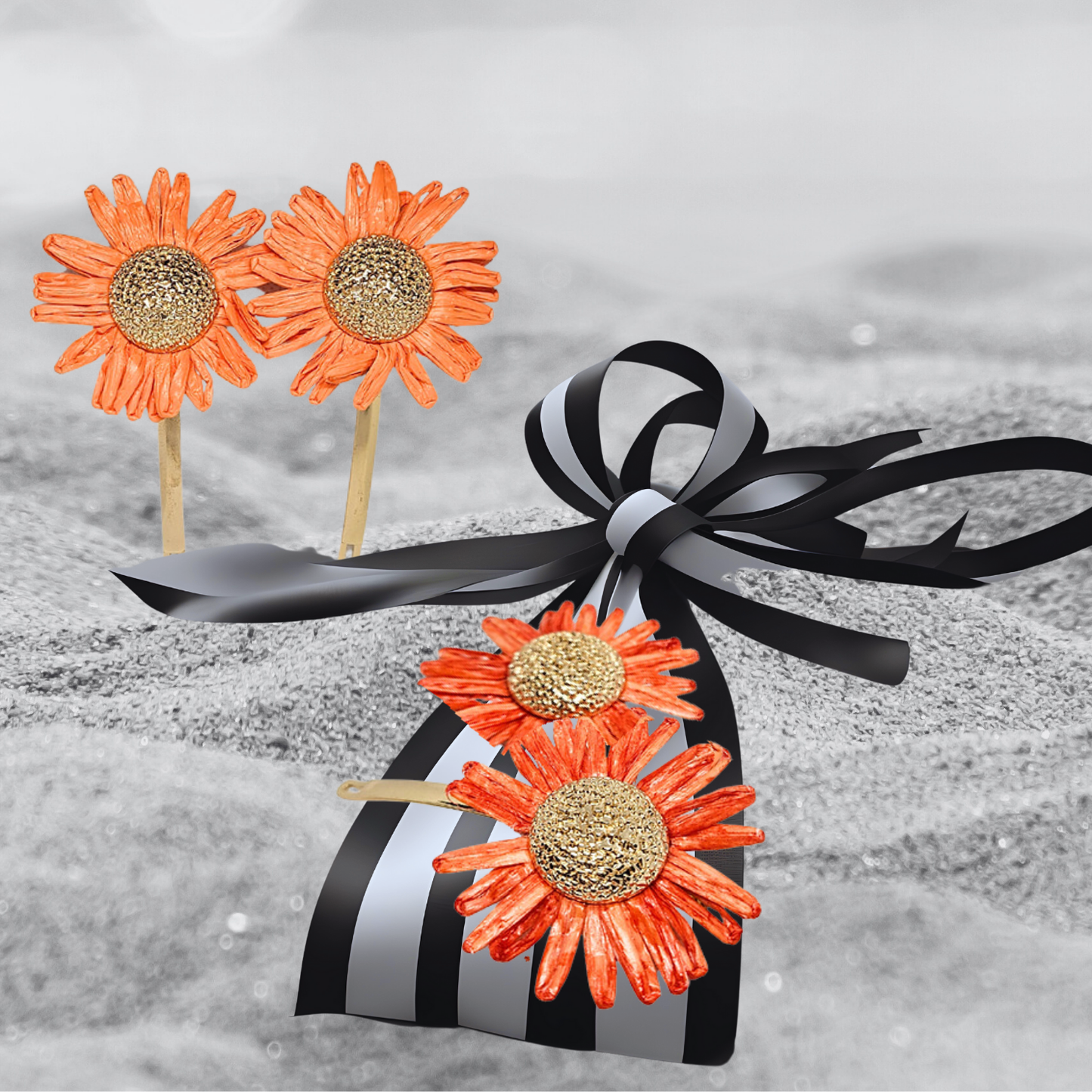 Platinum Hair Slides "orange"( set of two)