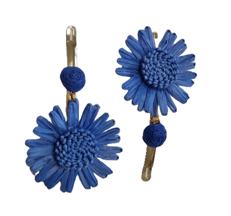 Platinum Hair Slides " blue" ( set of two)