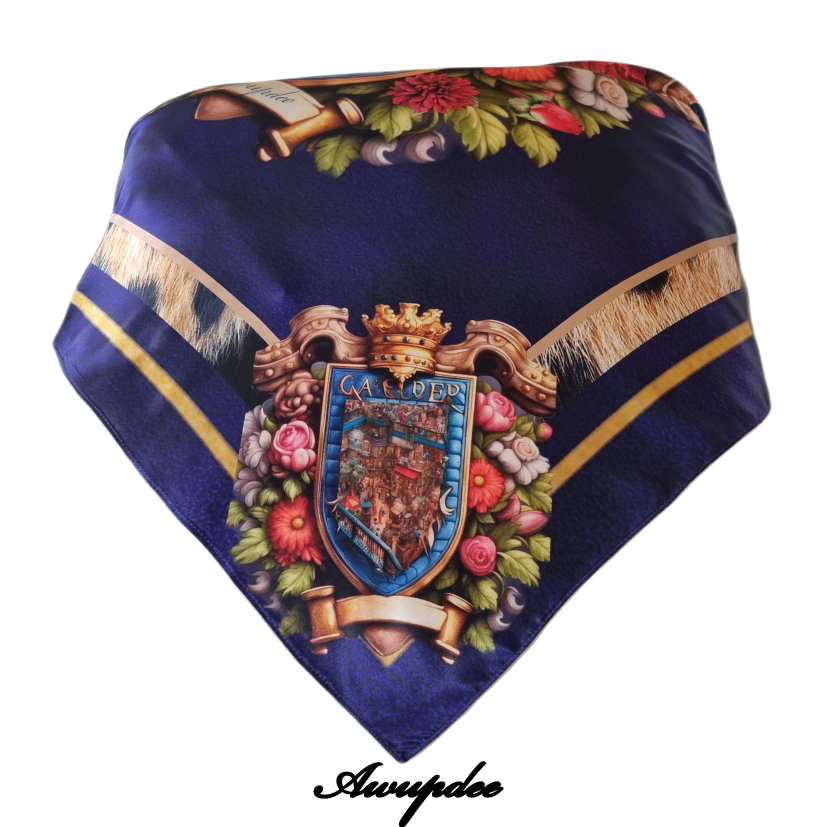 0614 Awupdee Silk Twill Scarf "Classic Navy and Gold"
